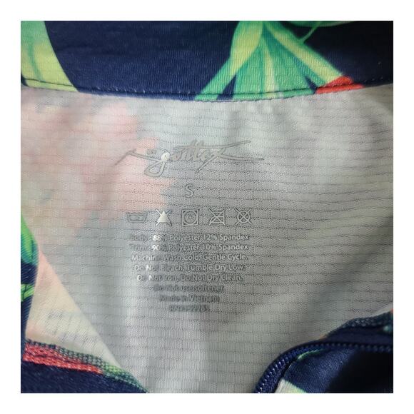 Gottex Blue Green Pink Floral Activewear Sun Shirt Mock Neck 1/2 Zip Shirt Top S - Picture 4 of 4